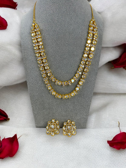 Double String Moissanite Polki Necklace Set
