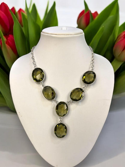 Olive Natural Quartz Faceted Necklace