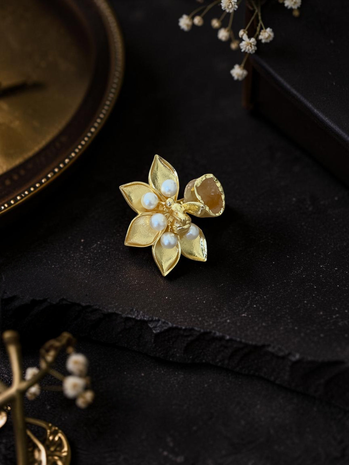 Bee And Flower Stone Ring