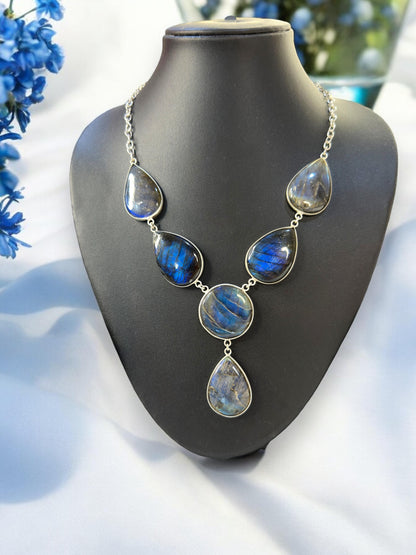 Fire Blue Labradorite Boho Necklace