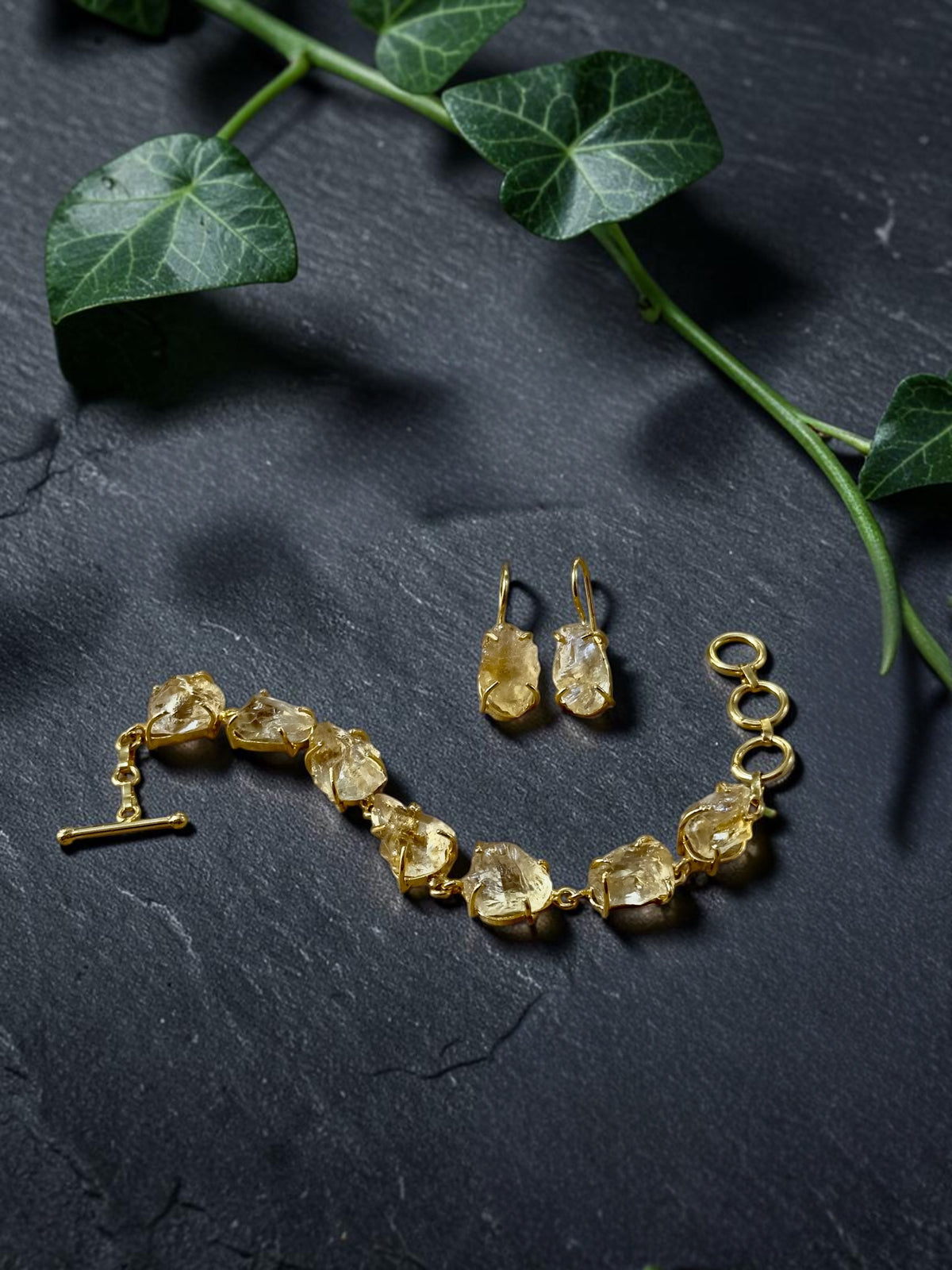 Citrine Stone Saisha Combo Set - Bracelet And Drop