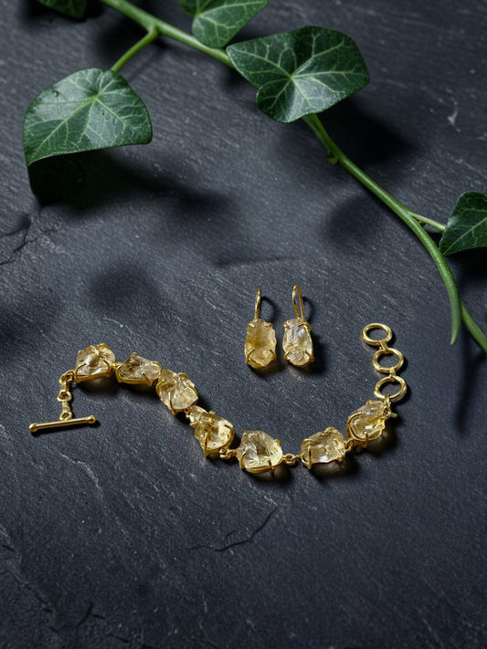 Citrine Stone Saisha Combo Set - Bracelet And Drop
