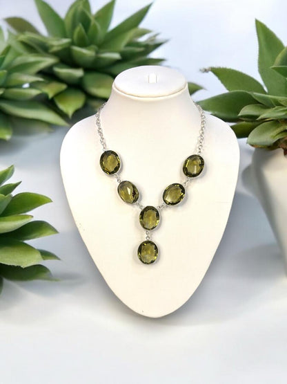 Olive Natural Quartz Faceted Necklace