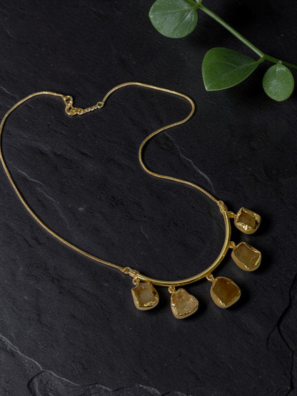 Citrine Crescent Stone Chain Necklace
