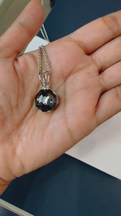 Black Swarovski Crystal Octagonal Pendant With Studs