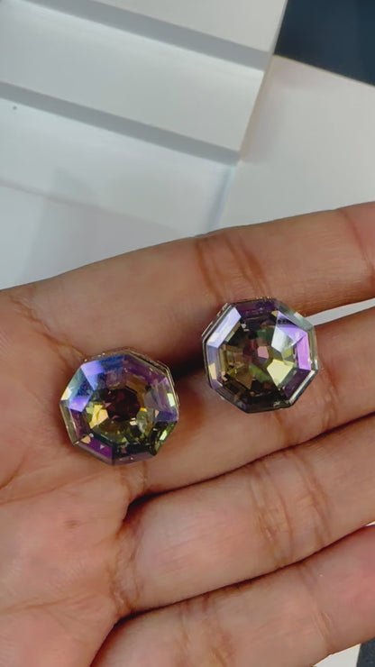 Purple Swarovski Crystal Octagonal Pendant With Studs