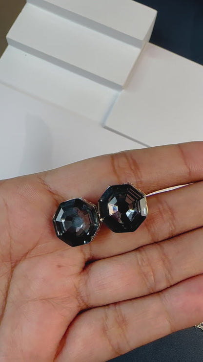 Black Swarovski Crystal Octagonal Pendant With Studs
